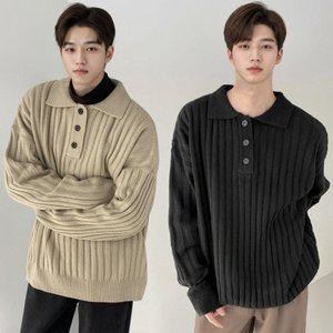 [기타]남자 캐주얼 루즈핏 단추 골지 카라 니트 DMES-TSA-STS14291051