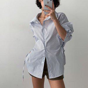 [다잇템]여자 단가라 슬림핏 리본 SS 빅사이즈 셔츠