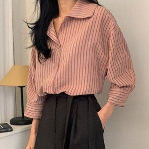 [옷자락]여자 빅 카라 스트라이프 오버핏 3컬러 셔츠