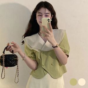 여성 사랑스러운 이중 빅카라 레이스 쉬폰 블라우스