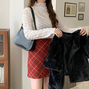 [옷자락]여자 레이스 시스루 목폴라 리본 기모 이너티 티셔츠