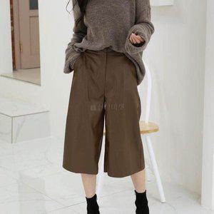 [옷자락]여자 와이드 큐롯 페이크레더 인조가죽 밴딩 팬츠_P312177664