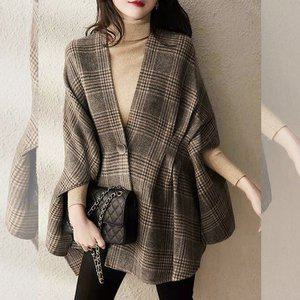 [무드무드]오일리 체크 케이프 코트_P329385464