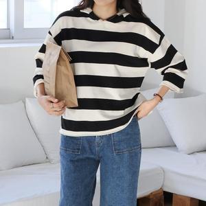 여자 왕단가라 컷팅 7부 후드티 박시핏 크롭 티셔츠