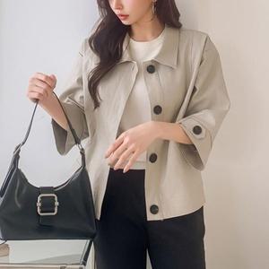 [다잇템] 여자 카라넥 미색 왕단추 짧은 봄자켓 트렌치코트