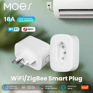 크롬캐스트 MOES 투야 와이파이 지그비 스마트 플러그 브라질 버전 소켓 알렉사 구글 홈으로 전기 모니터링 내화 제어 16A