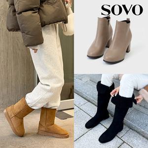 SOVO 여성부츠 앵클 삭스 첼시 앵글 롱 부츠 워커 통굽 기모 하이힐 정장 캐쥬얼코디