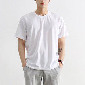 [하프클럽/]남여공용 커플 무지 베이직 쿨론 냉장고 반팔티-DM-QDAE714M-화이트