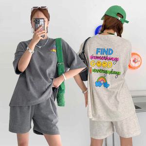 [유야]여성 면 반팔 롱 티셔츠 밴딩 반바지 세트 -FPST0078- 봄 여름