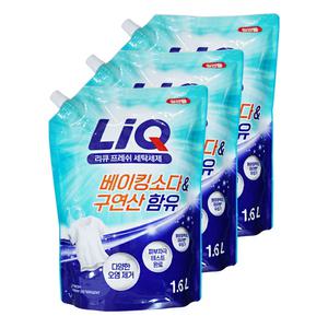 애경 리큐 프레쉬 베이킹소다 구연산 함유 액체 세탁세제 일반용 1.6L 3개 빨래