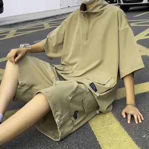 남성 반팔 캐주얼 허리 밴딩 반바지 아노락 셋트 LD-SET-QLD1333-연카키