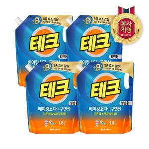 테크 베이킹소다+구연산 실내건조 액체세제 일반 리필 1.8L 4개