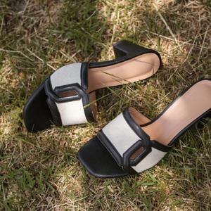 SOVO 블레어 소가죽 미들힐 뮬 슬리퍼 6cm