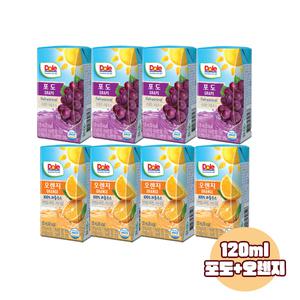 Dole 돌주스 프리미엄 100% 과즙주스 120ml 포도맛12+오렌지맛12/총24팩/무료배송