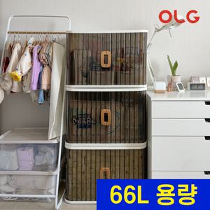 올지 슬라이딩 리빙박스 2개 세트 66리터 투명 플라스틱 옷 장난감 수납함 펜트리 정리함 대형