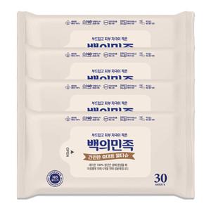 국내제조 유한그린텍 백의민족 프리미엄 물티슈 30매 4개 두꺼운 도톰 부드러운 원단 티슈 물휴지