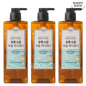 해피바스 유황 소금 보들 바디워시 우디포레스트 600g 3개 각질 클렌징 피부장벽