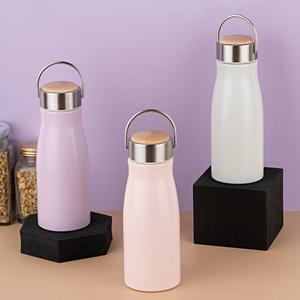 안전한 스텐304 스텐 손잡이 밀크 우드 뚜껑 텀블러 물병3색320ml 무지3색