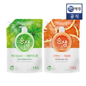 [순샘] 주방세제 베이킹 피톤치드/구연산 자몽 (리필) 1.2L x 3개