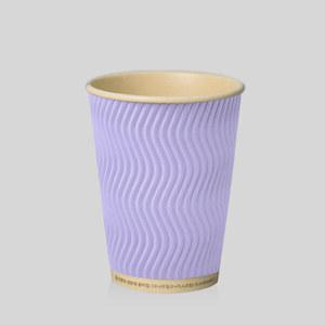 주문제작 친환경 3중 단열 웨이브 종이컵 대나무 PLA 파스텔 라벤더 12oz 1박스 500개