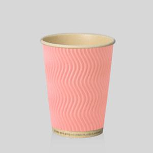 주문제작 친환경 3중 단열 웨이브 종이컵 대나무 PLA 파스텔 코랄핑크 12oz 1박스 500개