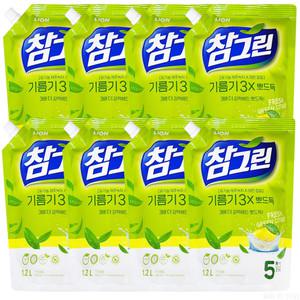 참그린 기름기 2X 뽀드득 녹차 주방세제 레몬 리필 1.2L 8개