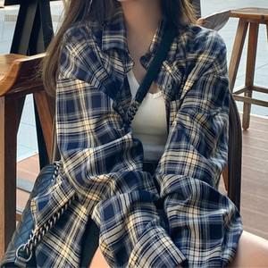 가을 셔츠 엘라 체크 루즈핏 오버핏 여성 남방 긴팔 블라우스