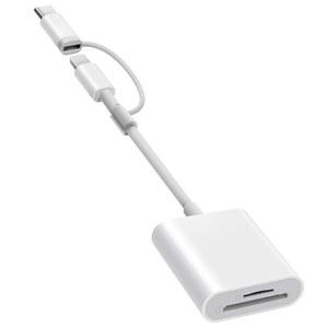 아이폰 호환 호환 iPad용 SD 카드 리더, 듀얼 커넥터(라이트닝 및 USB C) 마이크로 메모리 2 in 1 TF 어댑터 휴대용 트레일 카메라 뷰어, 드라이버 필요 없음, 플러그 앤 플레이