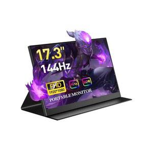 노트북용 CNBANAN 144HZ 휴대용 게이밍 모니터 17.3인치 FREESYNC 1080P HDR IPS USB C 노트북 VESA 울트라 슬림 듀얼 스피커 여행용 MAC 휴대폰 XBOX 호환용 게임 모니터용
