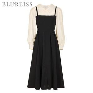 [블루레이스] 셔츠카라배색핀턱원피스_B5S1OP3031