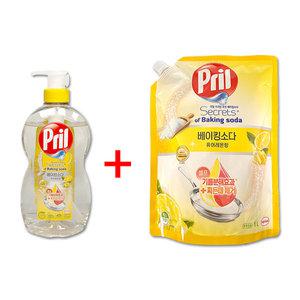 프릴 주방세제 베이킹소다 퓨어레몬향 700ml 용기 1개 + 1L리필 1개 세트