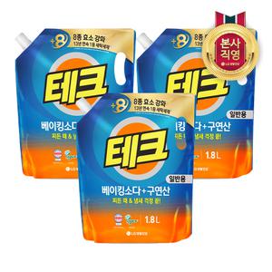 테크 베이킹소다+구연산 실내건조 액체세제 일반 리필 1.8L 3개