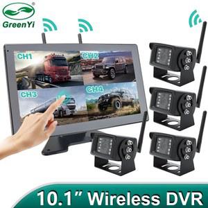 화물차 블랙 박스 GreenYi 10 AHD 디지털 무선 DVR 레코더 트럭 트레일러 버스 RV 픽업 트레일러용 WiFi 모니터가 있는 역방향 백업 카메라