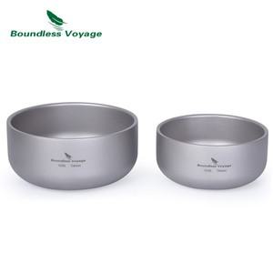 Boundless Voyage 티타늄 이중 벽 그릇 성인 및 어린이용 야외 캠핑 식기 물 밥 초경량 플랫웨어