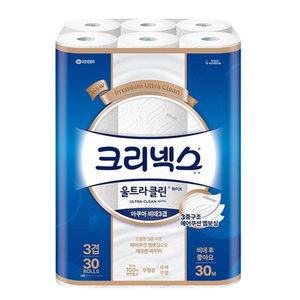 크리넥스 3겹 울트라클린 화이트 비데티슈 화장지 30m 30롤