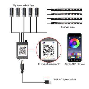 자동차 조명용품 자동차 인테리어 네온 RGB LED 앰비언트 라이트 광 트 APP 사운드 컨트롤  모드 분위기 장
