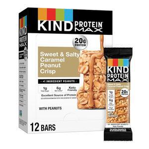 KIND Protein MAX Sweet  Salty 캐러멜 땅콩 크리스프 스낵 바, 케토 친화적, 단백질 20g, 12개입