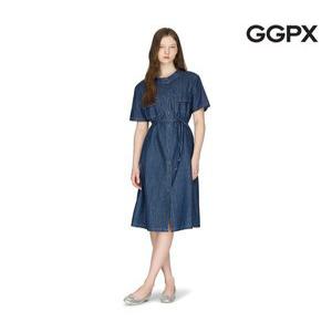 [GGPX]노카라 허리끈 데님 반팔 원피스 (GP4OP008F)