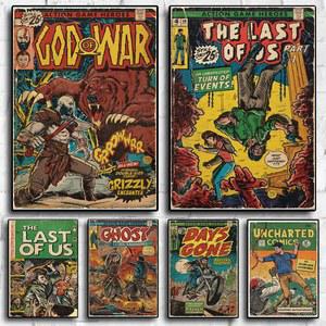 레트로 팝 액션 게임 히어로 포스터, The Last of Us God of War 미지의 캔버스 프린트, 벽 아트 장식, 게임방 장식