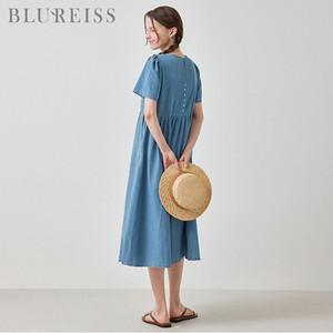 [블루레이스] 뒤단추 포인트 데님 루즈핏 원피스_B5M3OP3211