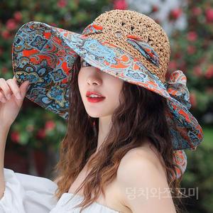모자 여성용 밀짚 큰 챙 자외선 차단제 여름