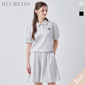 [블루레이스] [2SET]리본 자수 카라 티셔츠+플레어 팬츠_B5M1TS6951