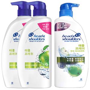헤드앤숄더 애플프레쉬 비듬샴푸 850ml 2개+트리트먼트 850ml 1개