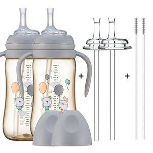 [순수아][1+1] 순수아 역류방지 PPSU 빨대컵 300ml-2개+꼭지-2개+빨대-2개+빨대솔-2개