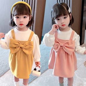 [조이멀티]엣지빅리본 아동멜빵원피스티셔츠세트 204894