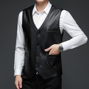 남성조끼 가을 겨울 가죽 재킷 조끼 싱글 캐주얼 패션 민소매 PU