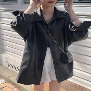 [OFM7P364]여성 봄 가을 오버핏 레더자켓 라이더자켓
