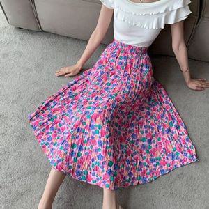 롱치마 F006788  플리츠 핑크플라워 롱스커트 밴