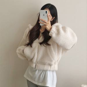 [하젤]네이 뽀글이 양털 후드 집업_W2463