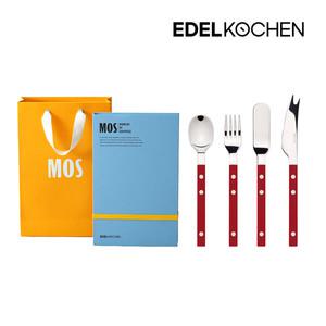 [에델코첸] 모스 커트러리 디저트 1인조 세트 (체리레드) (커피스푼  케이크포크  버터스프레더  치즈나이